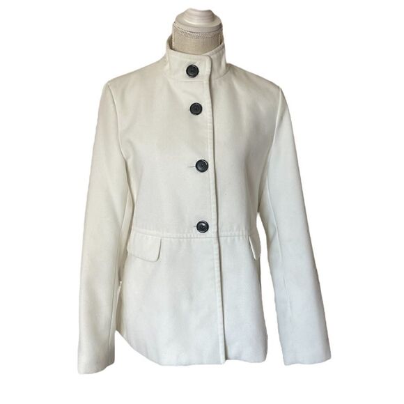 Old Navy White Cropped Pea-Coat Button Down Flap Pockets High Mandarin Collar - Picture 3 of 13